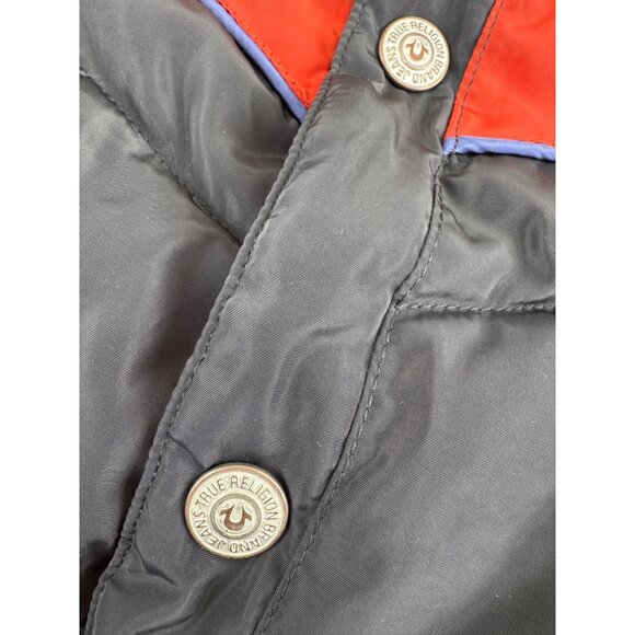 True Religion Mens M Puffer Vest Red & Gray Button Front Warm Jacket Style NWOT - Picture 7 of 9